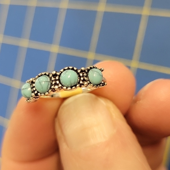 Turquoise Stone Dark Silver Tone Ring - Picture 3 of 3